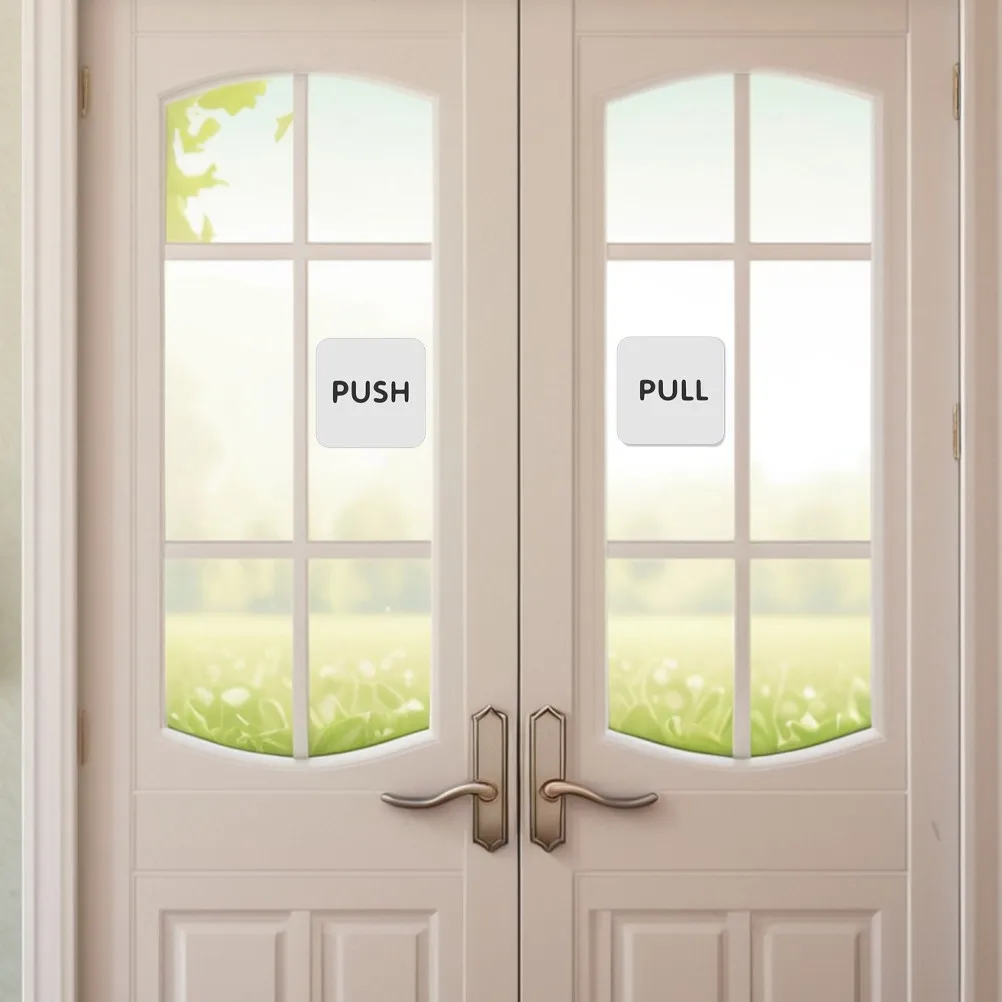 2Pairs Push Pull Sign Sticker Clear Acrylic Door Labels Square Self Adhesive Business Glass Door Signs Office Store Use Gate