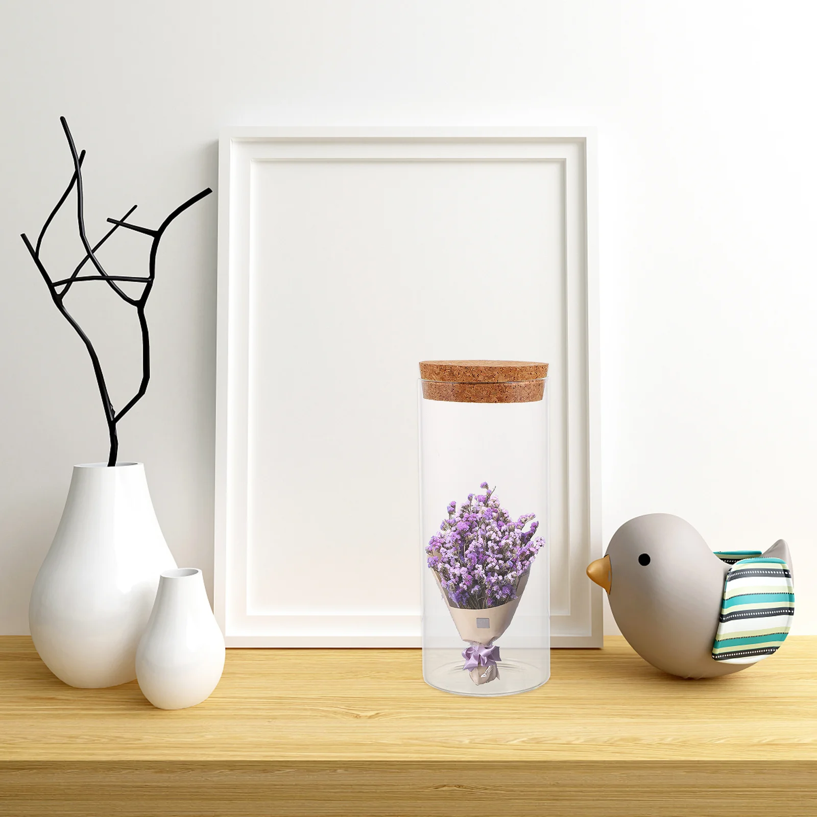 

Dry Flower Glass Bottles with Wood Cork Stopper for DIY Craft Storage Decorative Wish Bottle Home Art Display Jar Collection