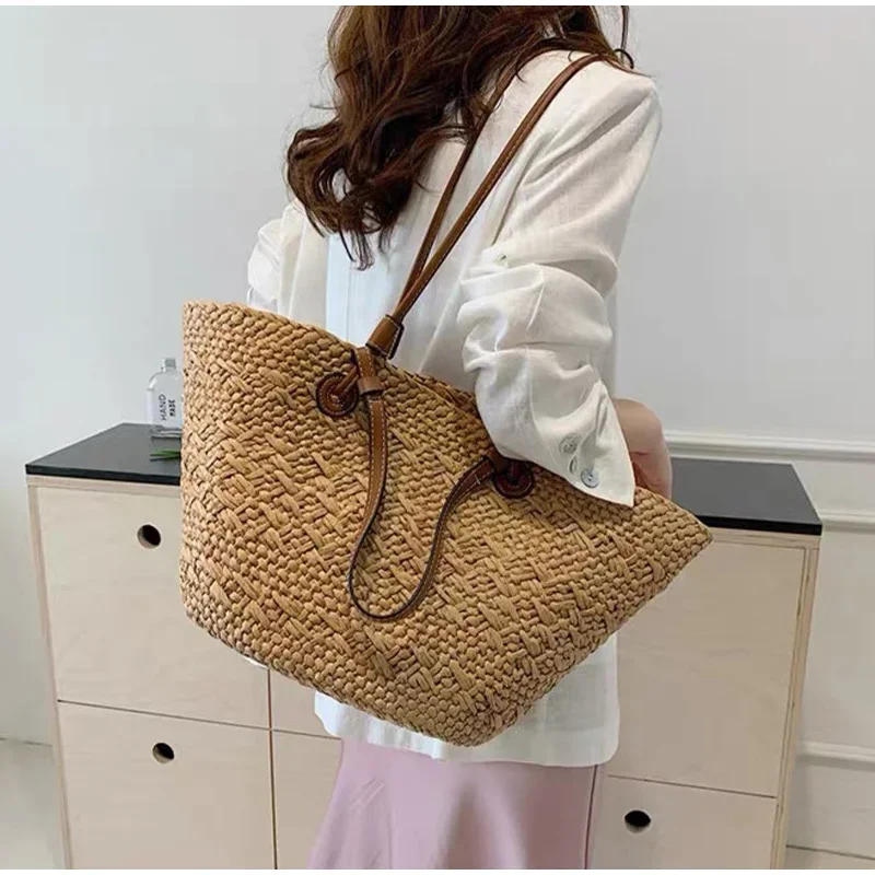 Neue Schulter Tasche Handgemachte Stroh Gewebt Große Kapazität Marke Hochwertige Korb Tasche Sommer Strand Urlaub Mode Handtasche Forwomen – Detail 9