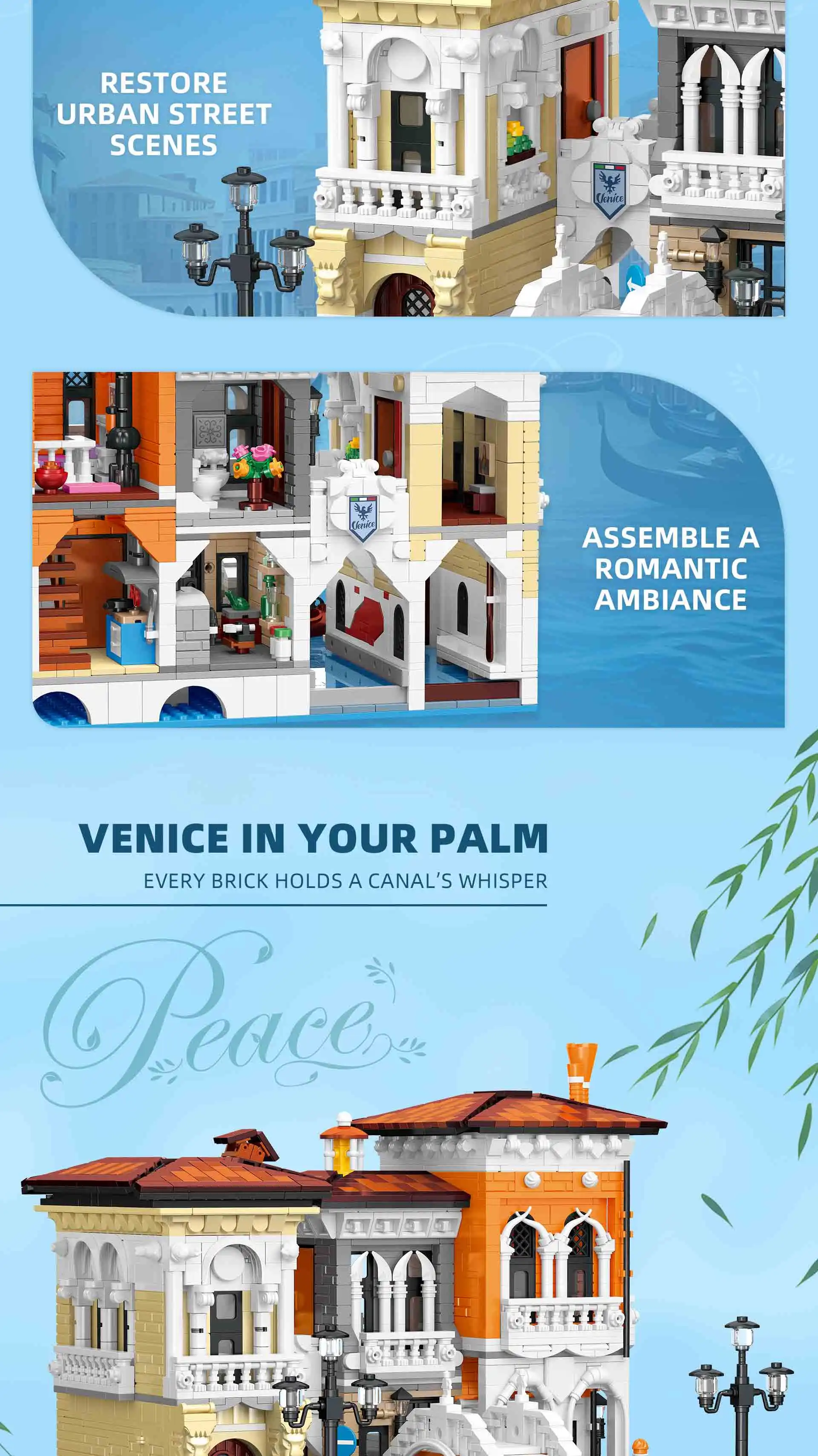 Kreative IDEEN 2926-teiliger Venedig-Baukasten Straßenansicht Europäische Architektur Modell Bausteine Spielzeug DIY-Set Erwachsenen-Puzzle Geschenke – Detail 3