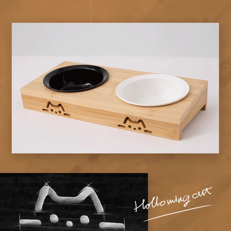 

Bamboo & Ceramic Elevated Pet Feeder – Non-Slip Double Bowl for Dogs and Cats Eco-Friendly Raised Food Dish with Anti-Skid Base