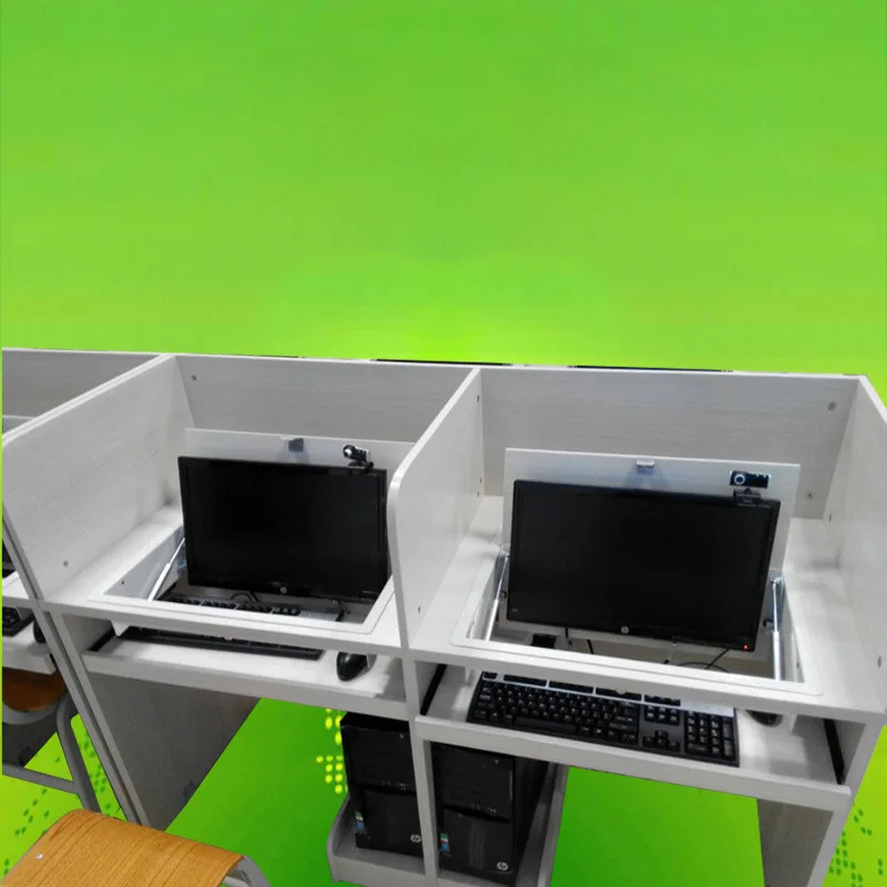 

Electric lifting screen table with partition computer desk Sichuan simple multi-person booth screen lifting desk