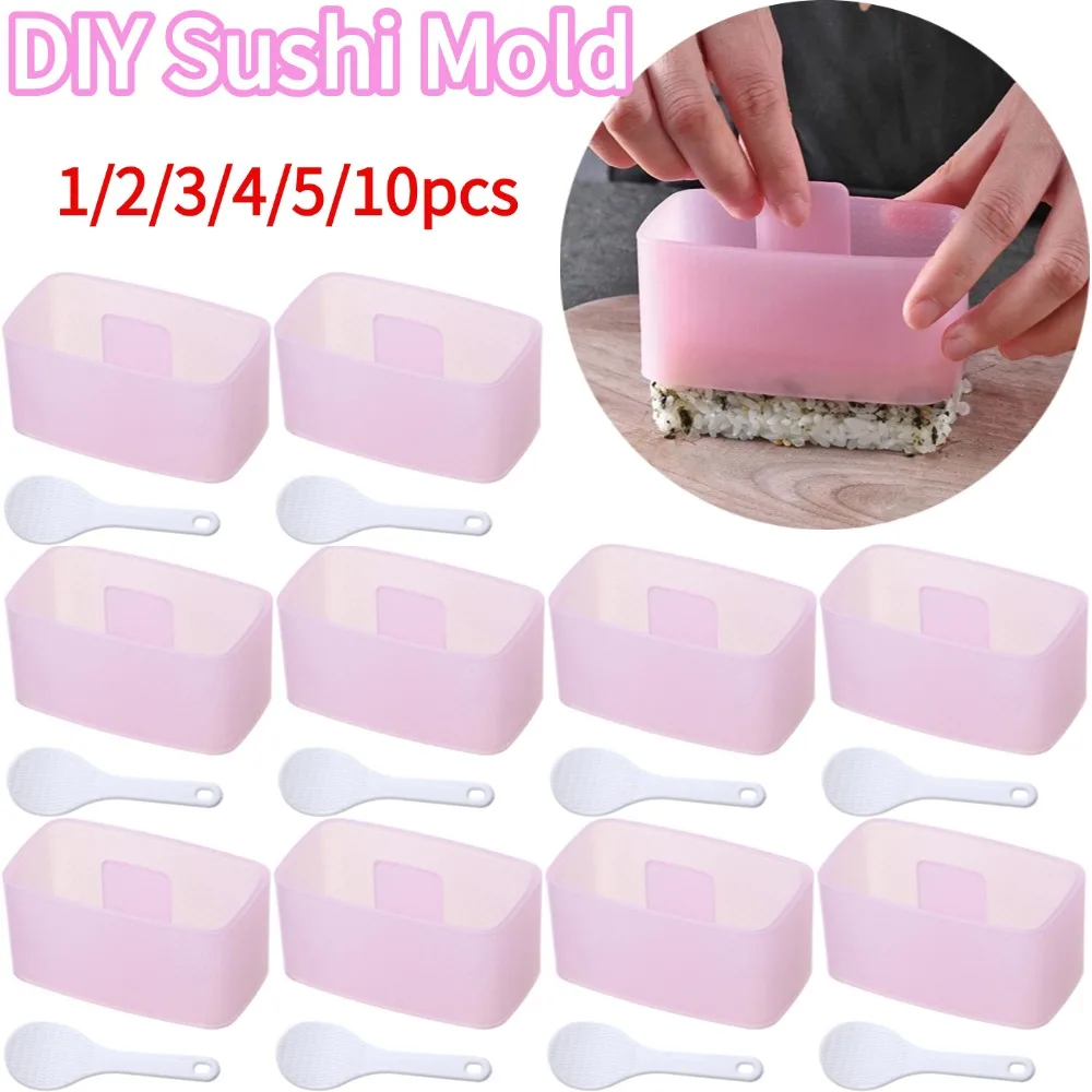 

DIY Sushi Mold Maker New Food Press Non Stick Rectangular Triangle Sushi Kit Kitchen Bento Onigiri Rice Ball Sushi Maker 1-10pcs