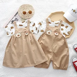 Kids Suit 2pc T-Shirt/dress + Pants kid clothes twin baby clothes for boy and girl baby short-sleeved Cotton Short Sleeve Set