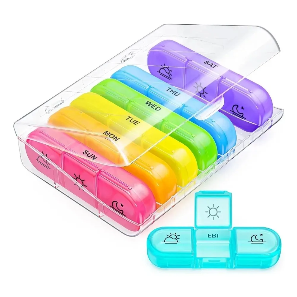 

Еженедельные коробки для таблеток, органайзер, большая 7-дневная коробка для таблеток, 3-кратный дневной контейнер, портативный контейнер для лекарств, витаминов, рыбьего масла