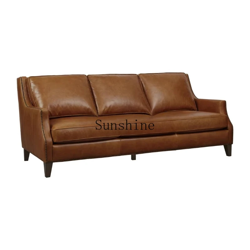 

American furniture living room light luxury leather sofa top layer cowhide leather art