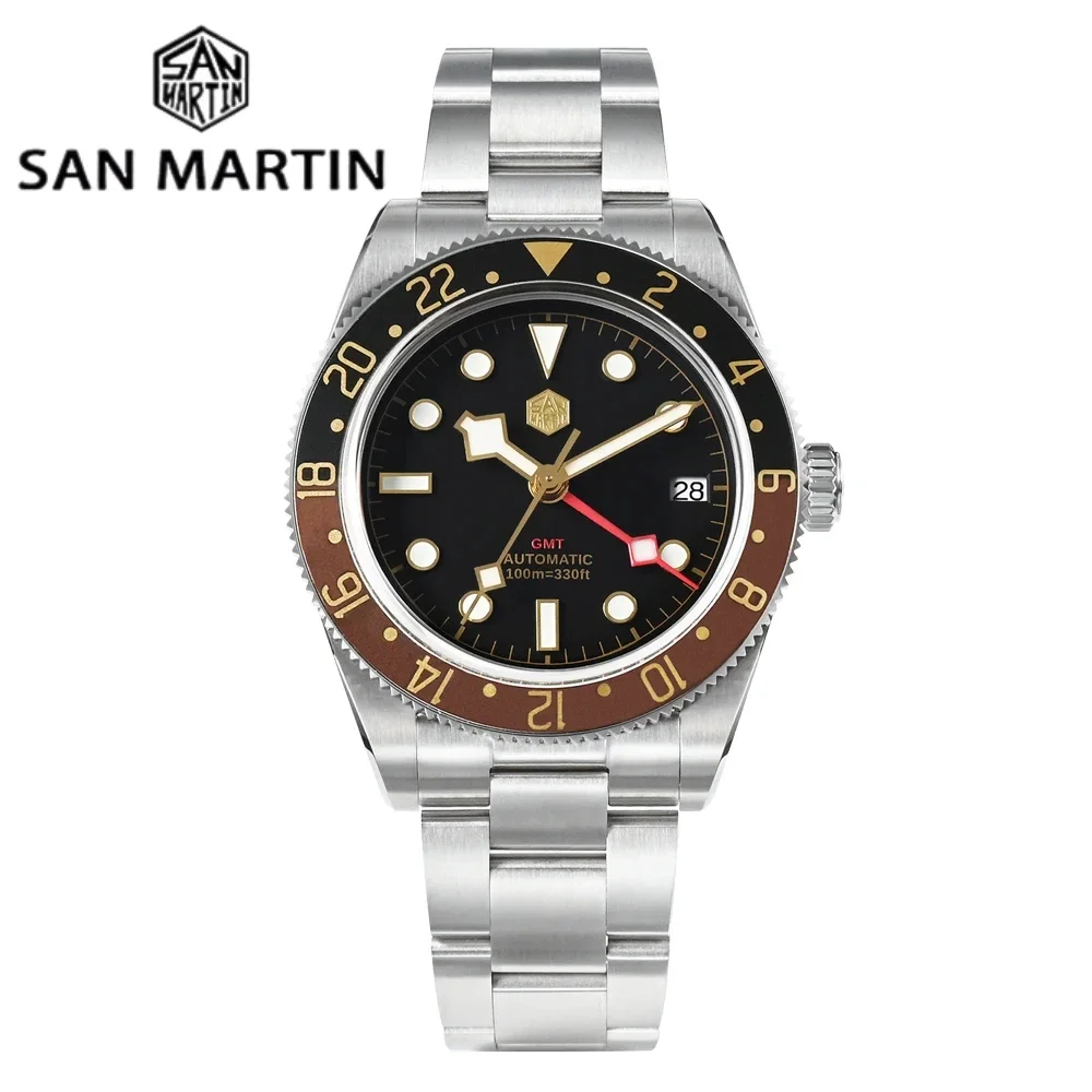 San Martin 2025 Root Beer Classic Vintage Luxury Men's Watch 39mm NH34 GMT Automatic Mechanical Sapphire Waterproof 100m SN0109