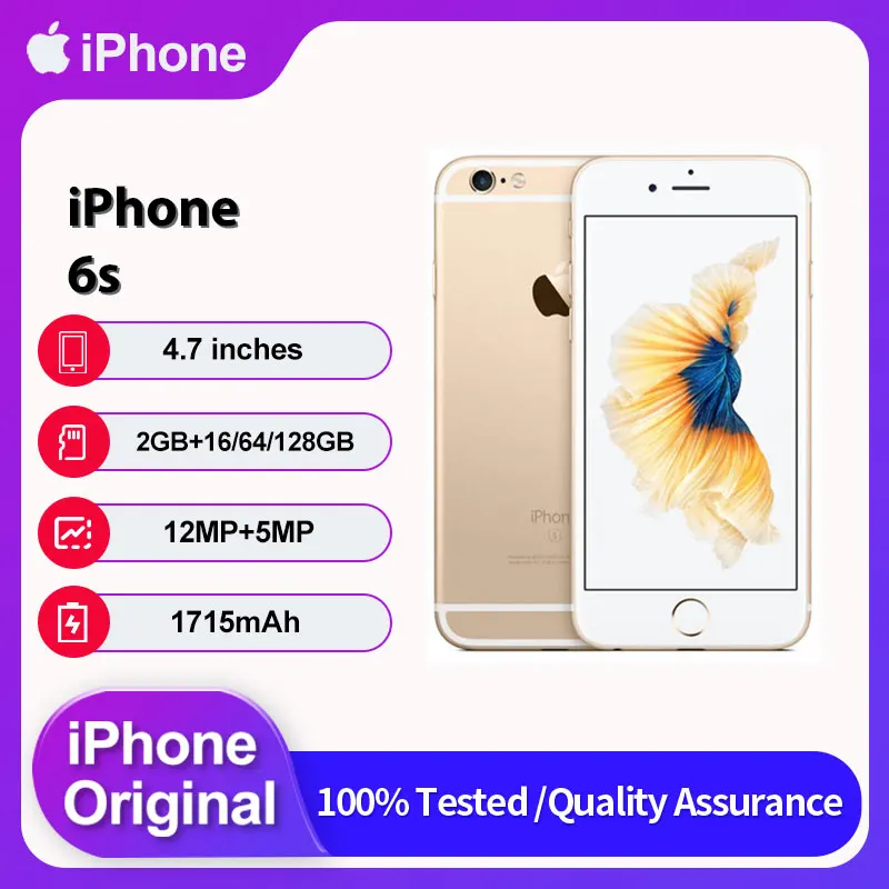 هاتف Apple iPhone 6S 4G أصلي مفتوح مستعمل IOS 9 4.7 بوصة 16/64/128GB ROM 1715mAh هاتف محمول 12MP هاتف ذكي