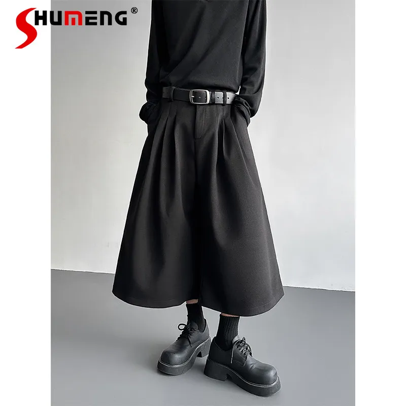

Men's 2025 Autumn Winter New Chic Wide-Leg Eight-Point Pants Loose Comfort Fashion Zipper Retro Shorts Male Handsome Short Pants