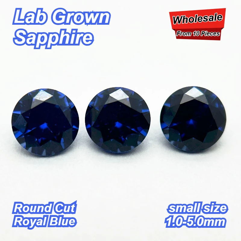 

High Quality Wholesale Starting From 10 Pieces small size 1.0-5.0mm Lab Grown Sapphire Round Cut Royal Blue Without Certificate