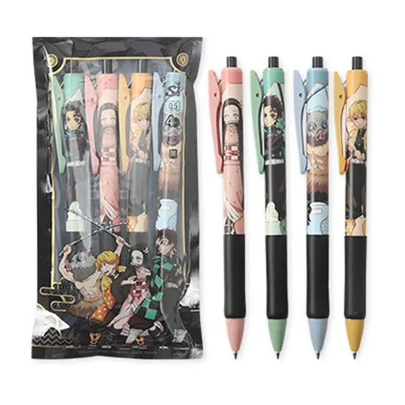 4Pcs Japan Classic Anime Kamado Tanjirou Nezuko Pen Cartoon Student Black Gel Pen with 0.5mm Signature Pen Stationery Kids Gifts