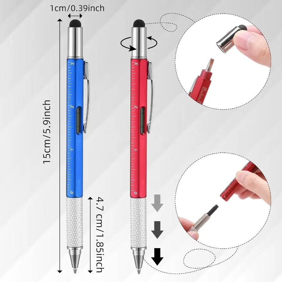 Yeaqee 24 Pcs Multi Tool Pens for Men 6 in 1 Screwdriver Multi Function Pen with Refills Ruler Level Gauge Ballpoint Pen for Da