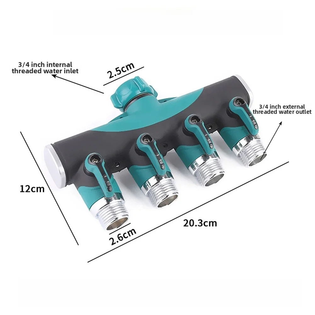 Garden Hose Splitter 4-Way 3/4'' Heavy Duty Water Hose Connector With Shut-Off Valves Outdoor Faucet Splitter Watering Equipment