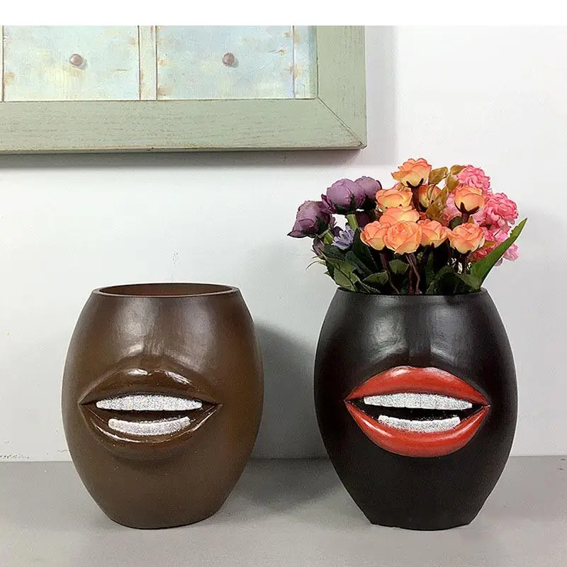 Flaming Lips Vase Artificial Flowers Flower Pots Decorative Home Floral Arrangement Character Resins Vases Desk Decoration