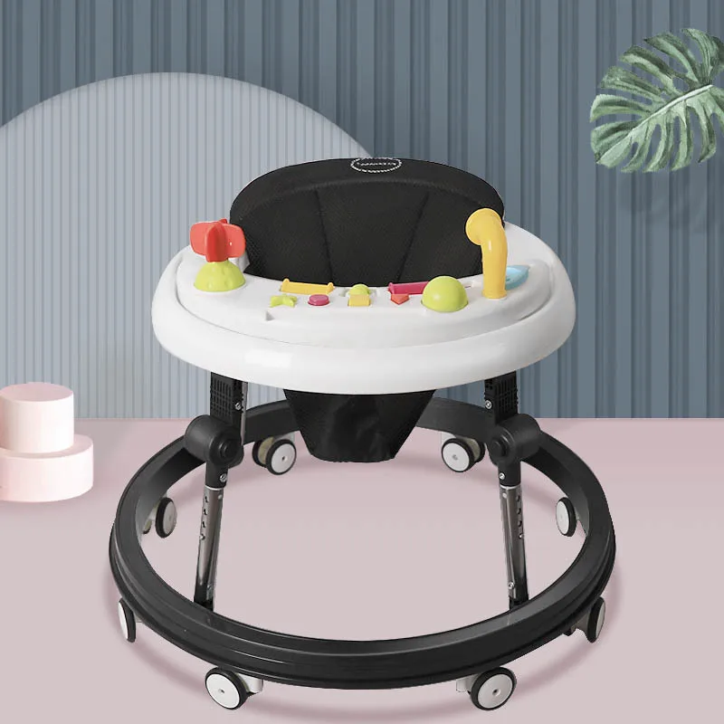 Baby Walkers for Boys&Girls with Easy Clean Tray & 8 Universal Wheels Anti-Rollover Folding Toddler Walker Music Box for Baby