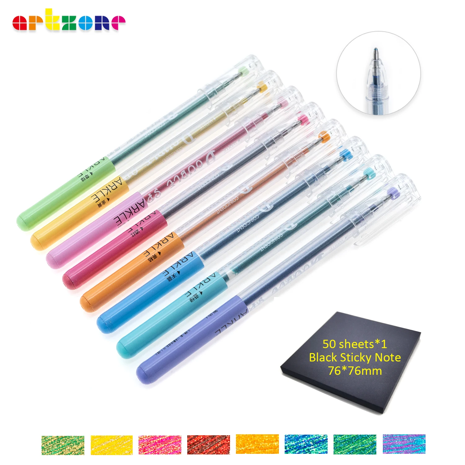 

8Pcs/Set Glittering Metallic Color Gel Pen 0.7mm Sparkled Colors Ink Pen with 50 Sheets Black Paper Sticky Note