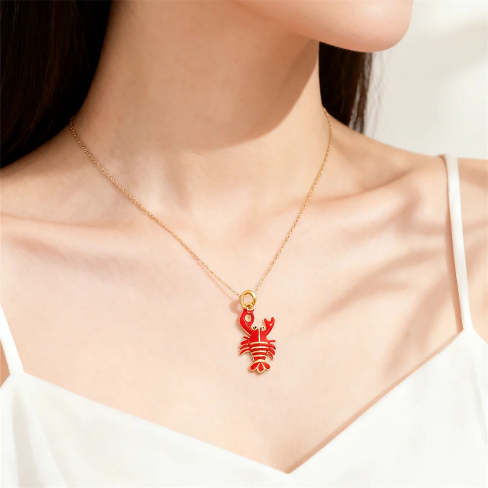 

4Pcs Pendants Cute Brass Cubic Zircon Enamel Lobster Colorful Animal Charms for Diy Jewelry Necklace Bracelet Making Accessories