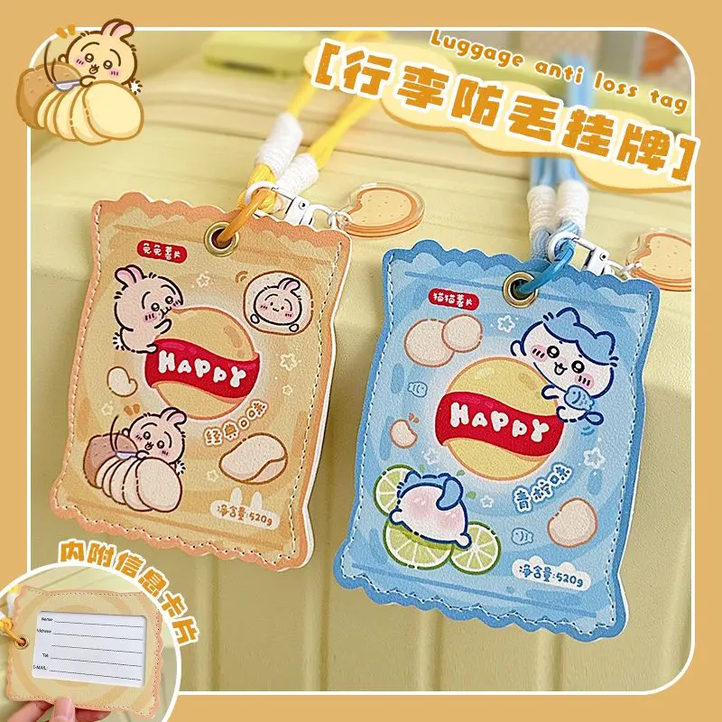 Cute Chiikawa Usagi Potato Chips Shape Luggage Tag Cartoon Hachiware Anti-lost Travel ID Card Holder Bag Girl's Gift