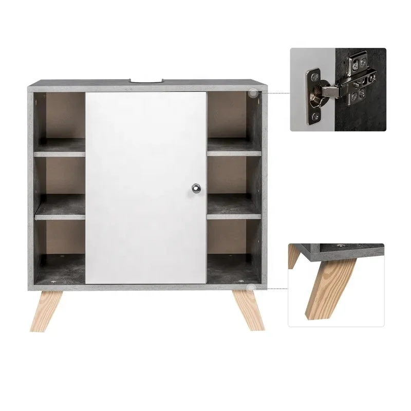 Wood bathroom furniture modern style grey 8 storage bathroom organiser one door bathroom side cabinet