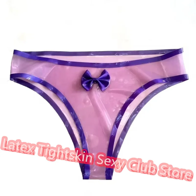 

Natural Latex Briefs Sexy Fetish Shorts Underwear Transparent Purple with Knot for Woman Customize Size Cosplay Costumes