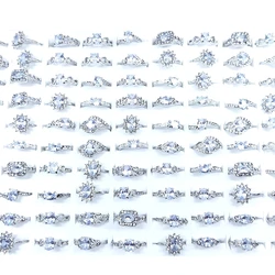 10pcs Women Rings Silver Plated Rhinestone and Zircon Stone Trendy Jewelry Party Gifts Mix Styles