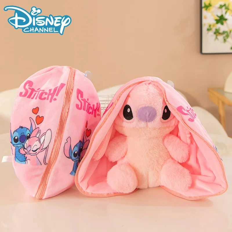 Stitch Anime mewah Disney kartun merah muda Lilo & Stitch boneka ritsleting berubah menjadi tidur anak-anak bantal hadiah Natal Kawaii