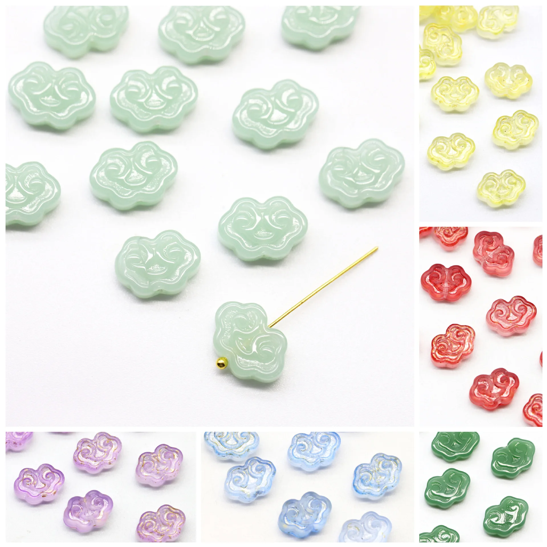 

10pcs 9x13mm Chinese Auspicious Cloud Shape Handmade Lampwork Glass Loose Beads for Jewelry Making DIY Crafts Findings