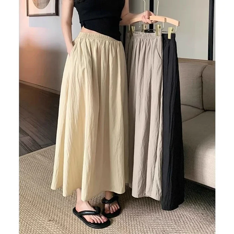 2024 Summer Women Fashion Ruched Skirts Female High Waist Leisure Tulle Dress Girls Apricot Black Pink Gray Skirts Size-S-XXL