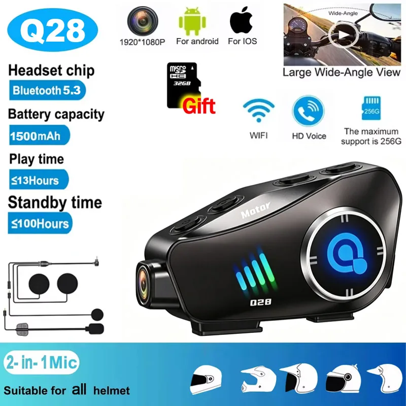 q28-motorcycle-helmet-headset-1080p-video-dashcam-wifi-camera-recorder-dvr-earphone-wireless-handsfree-call-bluetooth-headphone