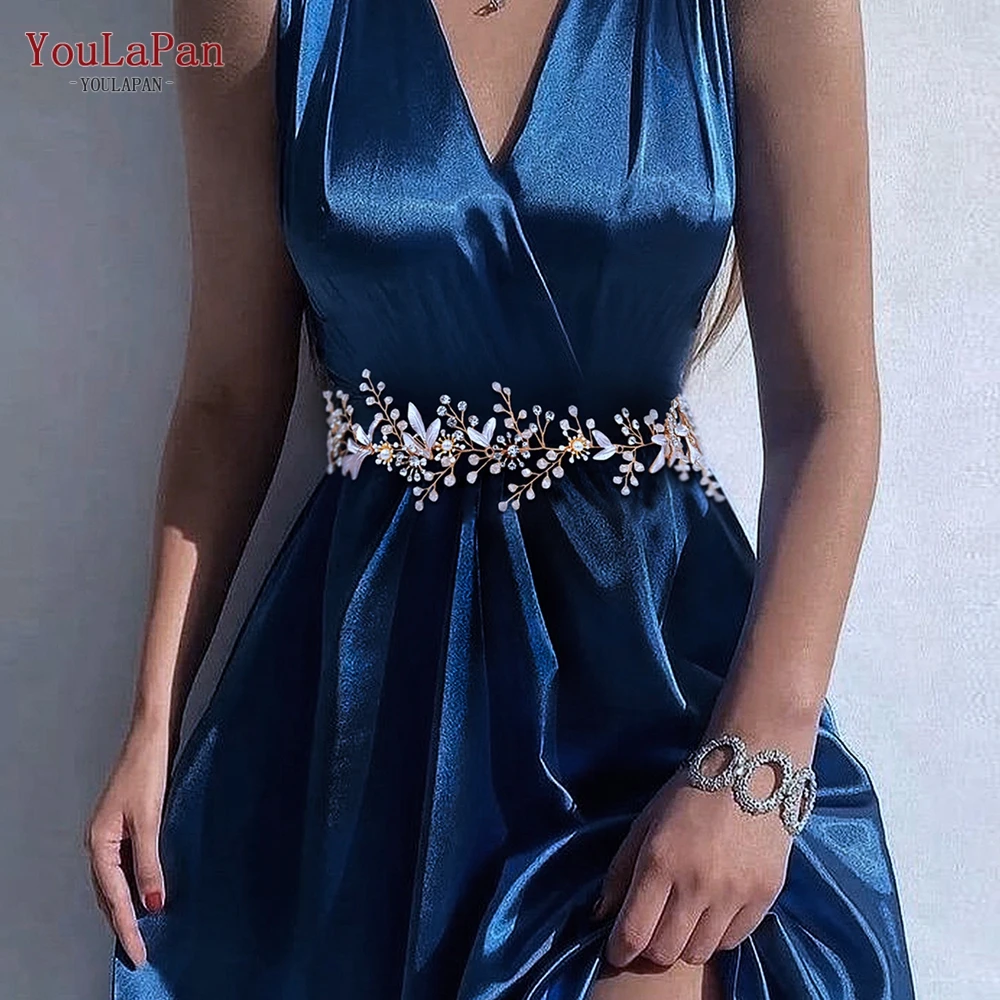 YouLaPan szarfa ślubna pasy ślubne moda damska pas liść Rhinestone szarfa pasek kryształowe paski druhna suknia ślubna Bel SH294