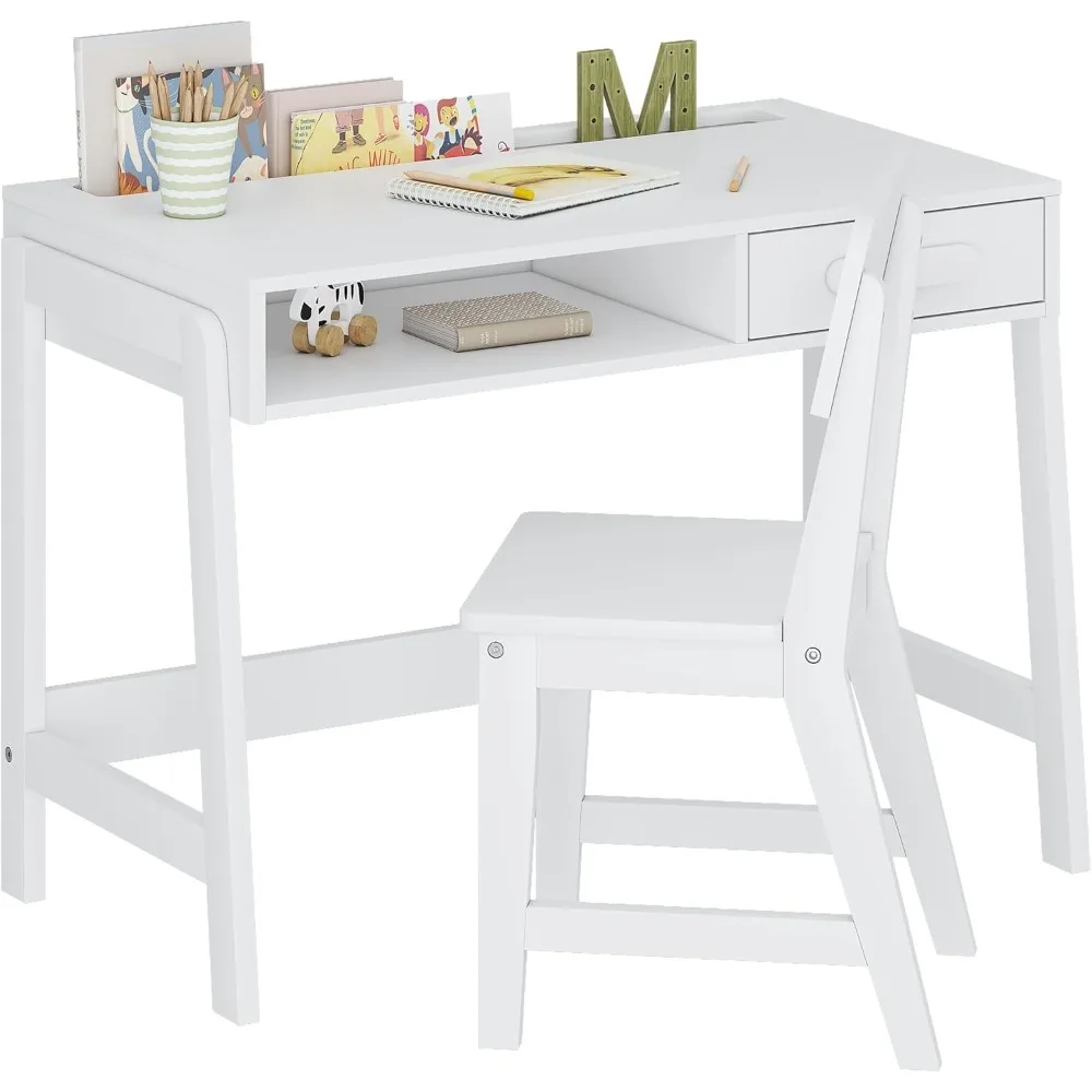 Conjunto de mesa e cadeira infantil, mesa de estudo para crianças com gavetas, mesa de estudo infantil de madeira, mesa de escrita para estudantes, trabalhos de computador