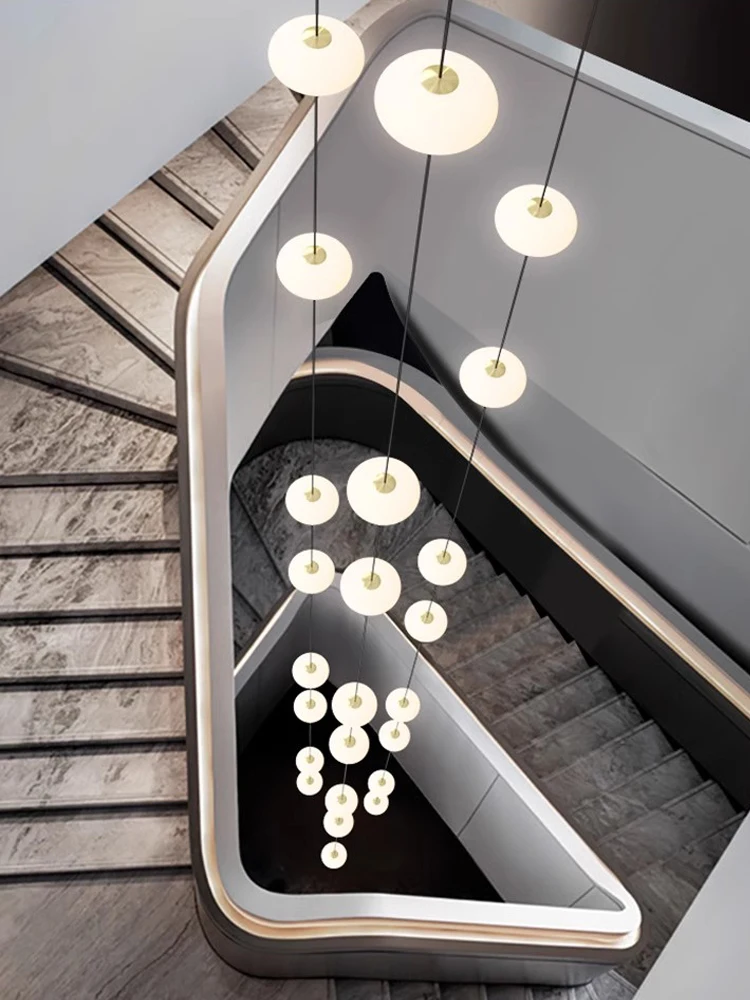 Modern Staircase Chandelier Nordic Oval String Ball pendant Light Duplex Building High-Rise Living Room Long hanging lamp LED