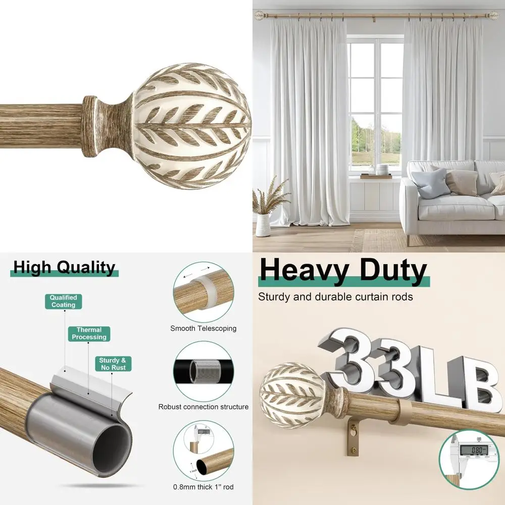 

Регулируемый сверхмощный карниз для штор, 66-120 дюймов, финилы из искусственного дерева