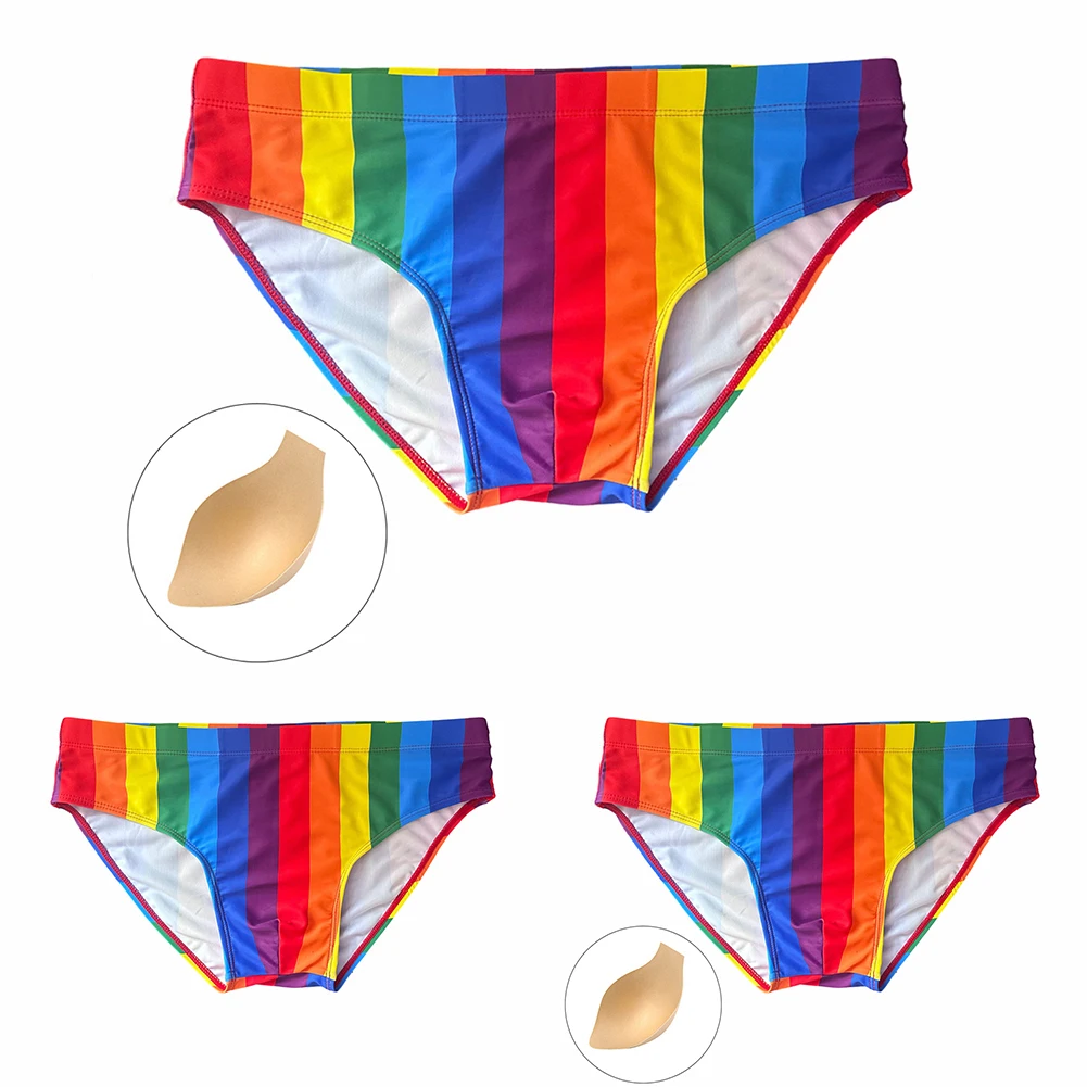 Rainbow Striped Swimming Trunks Bathing Suits Beachwear Man Mans Surfing Shorts Swim Underpants Swimming Briefs