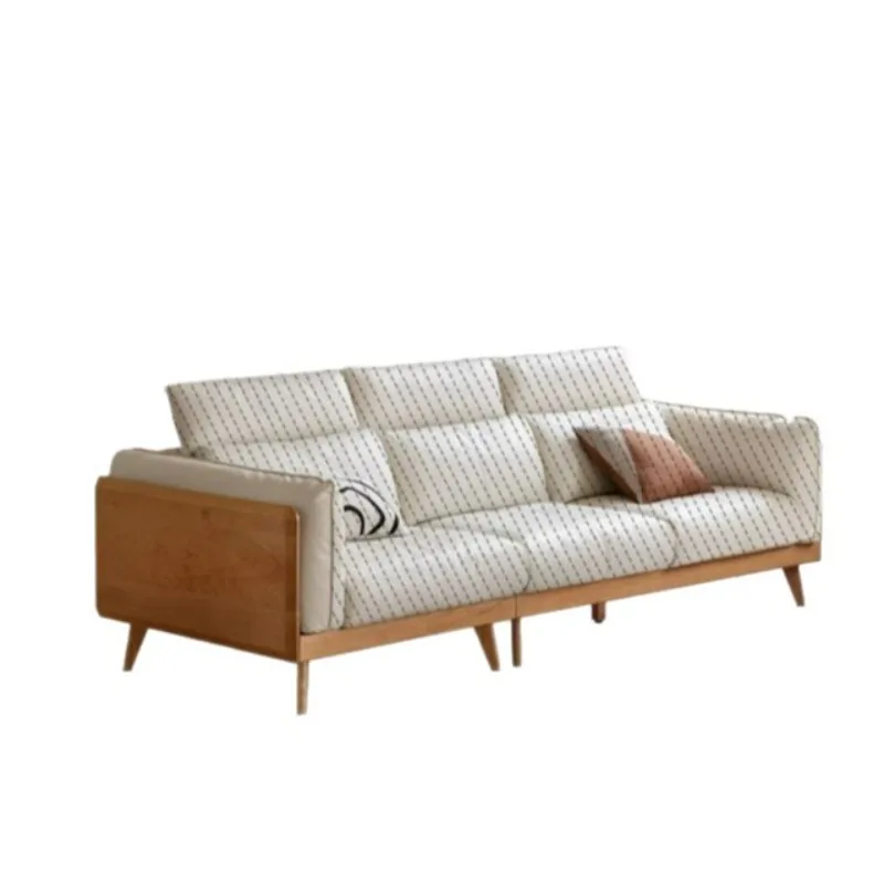 

Solid wood sofa, cream style living room, cherry wood leather sofa, three-seater fabric sofa, home furniture