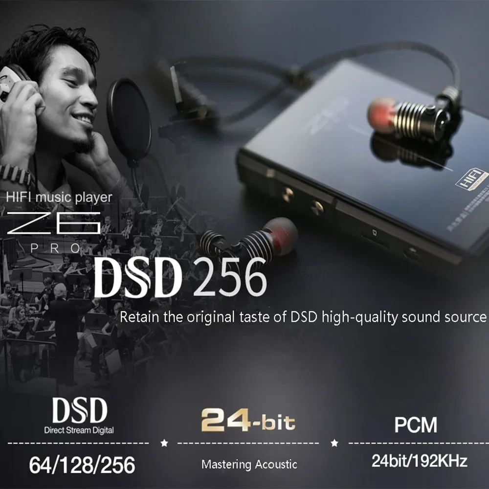 Z6Pro przenośny odtwarzacz muzyczny HiFi MP3 dwurdzeniowy Walkman bezprzewodowy Bluetooth DSD256 HD bezstratne dekodowanie PO + LO podwójne wyjście