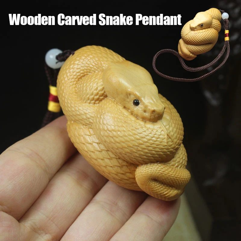 

Hand Carved Crafts Wood Carving Snake Statue Car Hanging Pendant Animal Figurine Snake Sculpture Home Decor Ornaments Gift