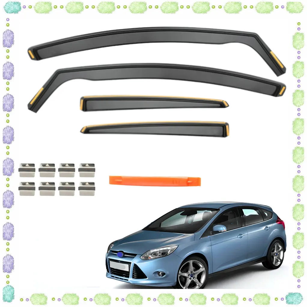 4pcs In-Channel Window Wind For Ford For Focus MK3 5-Door 2010-2017 Hatchback Deflectors Tinted