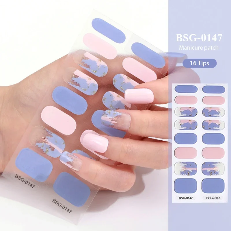 16 Tips Semi-cured Solid Color Gel  Nail Stickers UV/LED Lamp Cured Long Lasting Gel Nail Tips Full Cover Nail Charms