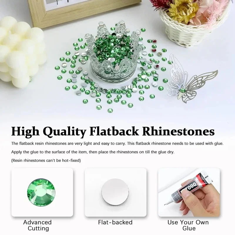 5000/10000PCS Lt Green Silvery Flatback Resin Rhinestones 2-6mm Faux Gems Bead for Crafts DIY Nail Art Charm Supplies Stone Bulk