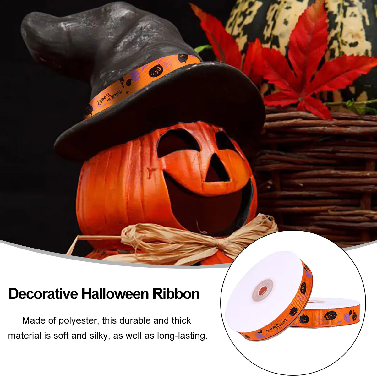 

Halloween Gift Packing Ribbon 1 5cm Wide Orange 25 Yards Cartoon Ghost Pumpkin Patterns Wrapping Ribbon for Crafts Home