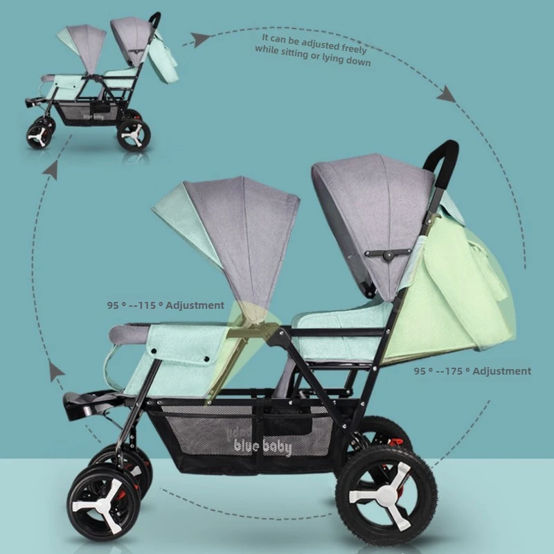 ‌All-Season Twin Stroller‌ - Windproof Canopy with Reclining Seats Anti-Tip Lightweight Frame & Foldable Double Carriage - Image 2