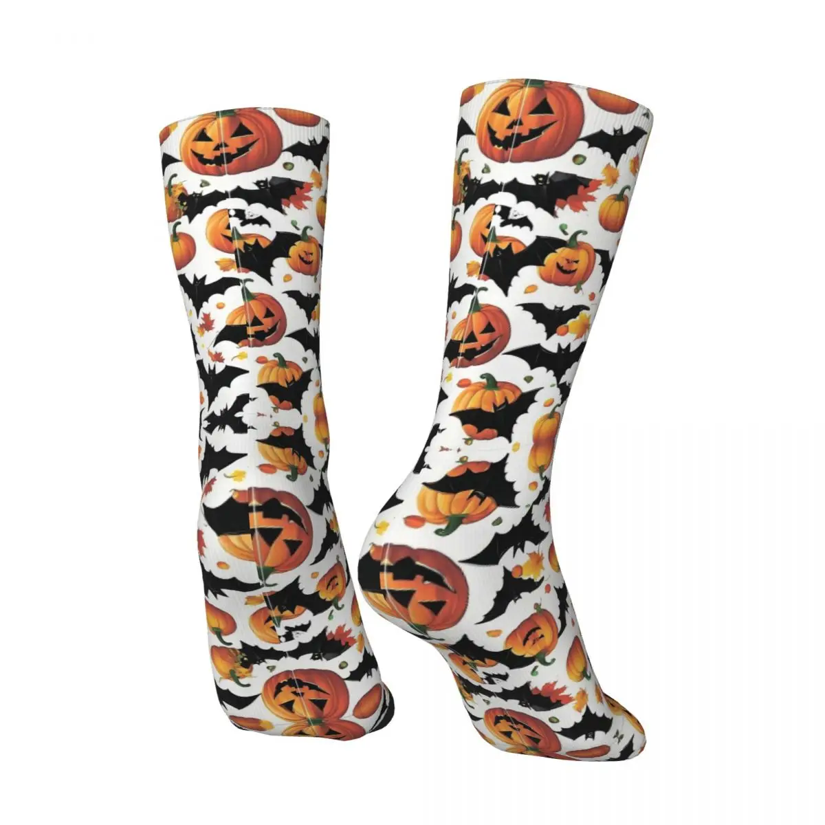 Medias de calabaza de murciélago de Halloween para hombres y mujeres, calcetines divertidos de Hojas de arce naranja, Calcetines antideslizantes de Ciclismo de primavera