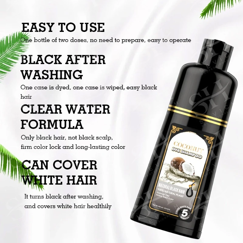 500ml Coconut Ginger Shampoo Fast Black Hair Dye Coloring Nourishing Shampoo Hair Care Tool hair darkening shampoo bar