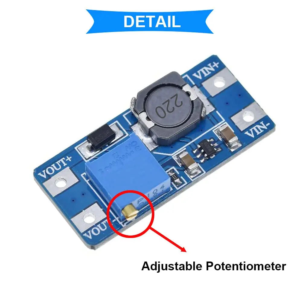 MT3608 DC-DC Boost Converter Module,2V-24V to 5V-28V Adjustable Step-Up Voltage Regulator Power Supply,Compatible with Arduino