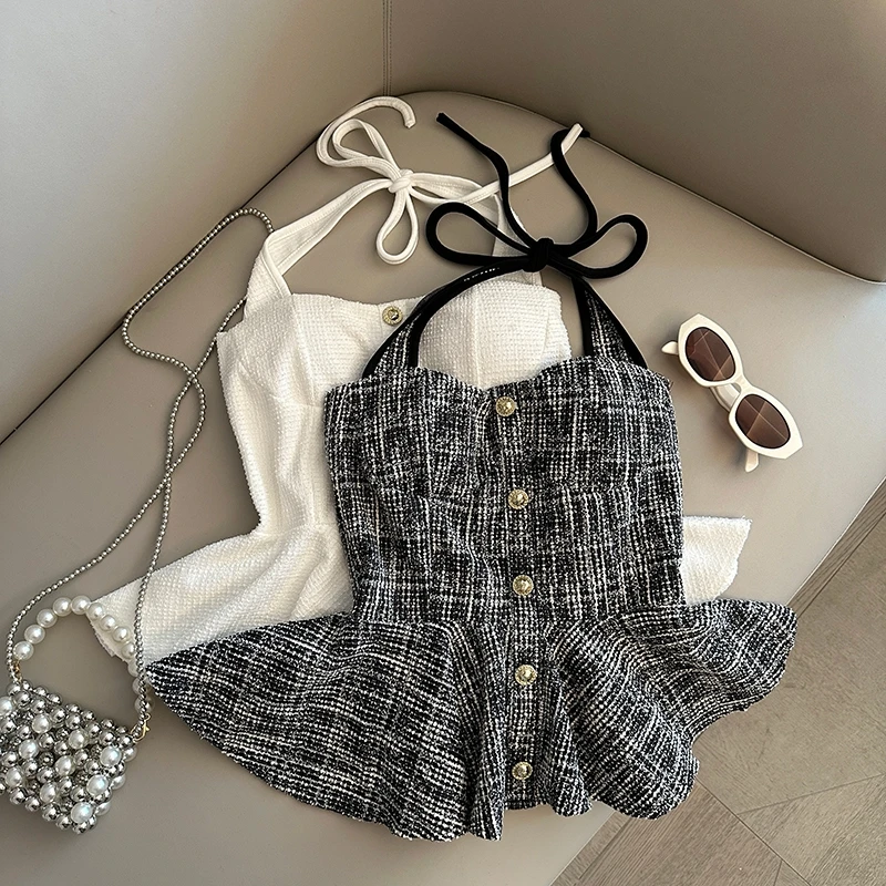 Женский французский вязаный жилет без рукавов, летний сексуальный облегающий топ с пряным вырезом и висячим ремешком, верхняя одежда, крутая тонкая одежда