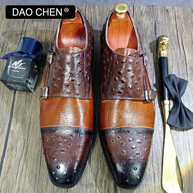 LUXURY GENUINE LEATHER MENS SHOES DOUBLE MONK STRAP MIX COLOR CASUAL DRESS WEDDING BUSINESS FORMAL LOAFERS SHOES FOR MEN