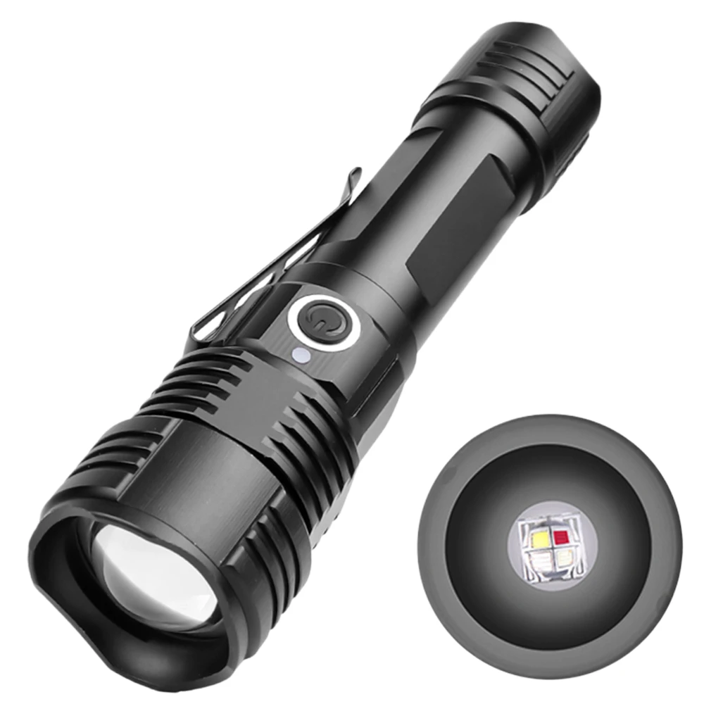 Sobaldr Tactical Flashlight Torch Light Rechargeable Powerful Black Outdoor Lights 18650 XPE 4-Color Strong / AAA USB Charging