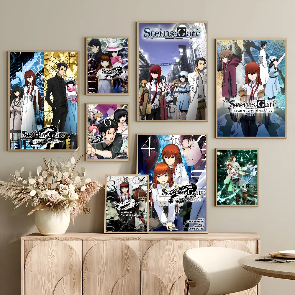 

Anime Steins Gate Self-adhesive Art Poster Retro Kraft Paper Sticker DIY Room Bar Cafe Stickers Wall Painting