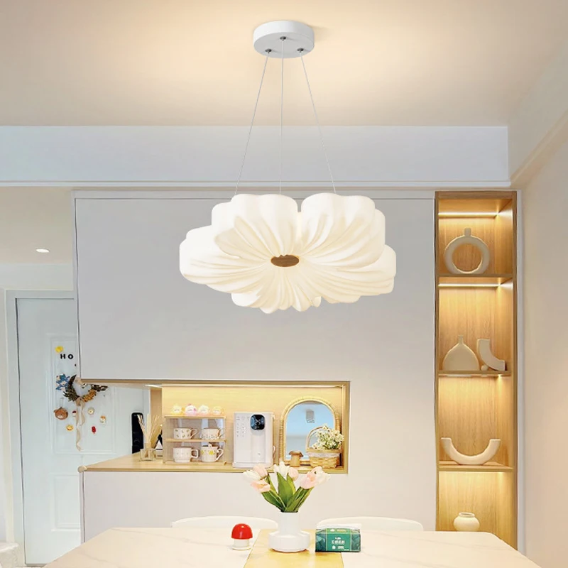 Modern Bedroom Ceiling Light Home Decor LED Chandelier For Living Room Children's Nursery Dining Table White Flower Pendant Lamp